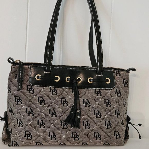 Dooney&Bourke -Grey and Black Tassel Tote - Picture 1 of 10